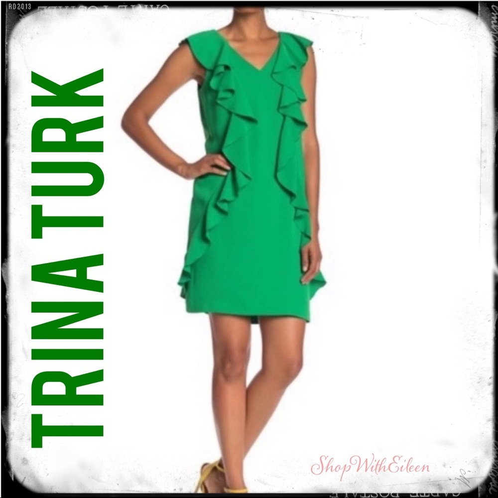 Trina Turk Green Ruffle Sweatheart Shift Dress